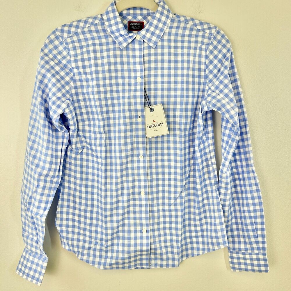 Untuckit Rebeche Shirt Womens 0 Gingham Plaid Long Sleeve‎ Button Down Classic